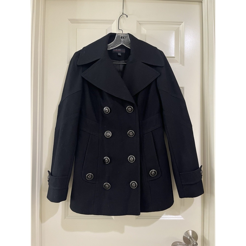 jason kole women black wool blend coat size‎ S